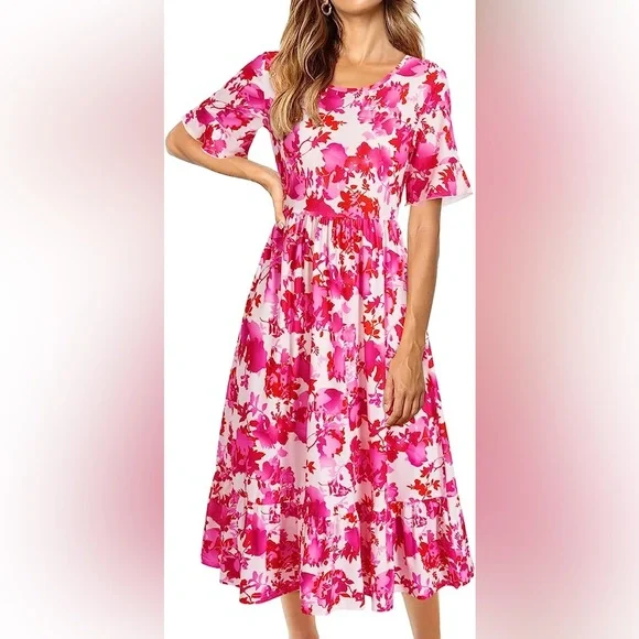 Ruffle sleeve floral midi / maxi dress floral summer sun dress - Picture 2 of 4